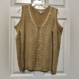 New York & Company Women's Sweater Top Size Large Cold Shoulder Knit Tank Top
